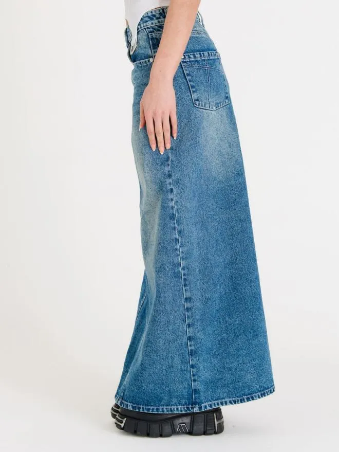 Denim Maxi Skirt Bleach Blue Women The Ragged Priest Skirts and Shorts