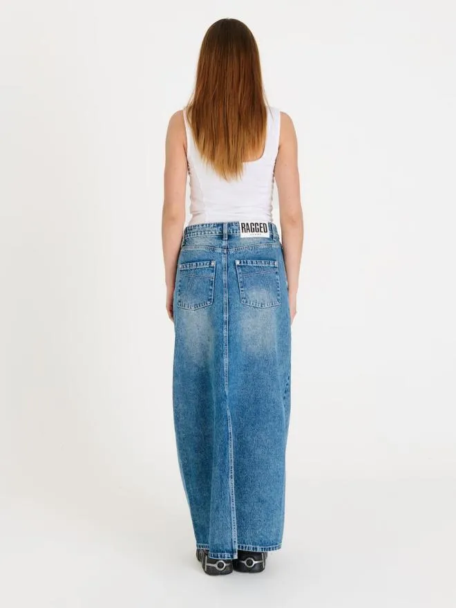 Denim Maxi Skirt Bleach Blue Women The Ragged Priest Skirts and Shorts