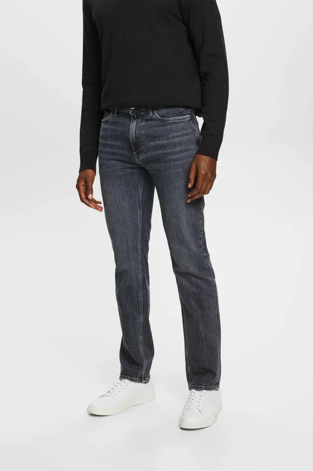 Denim Men Esprit MidRise StraightLeg Jeans Black Medium Washed