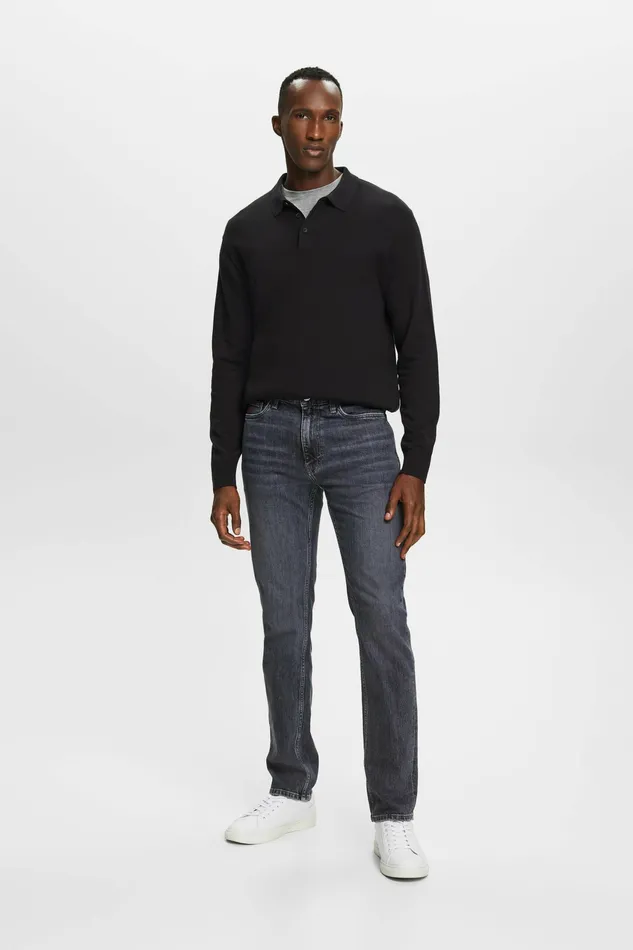 Denim Men Esprit MidRise StraightLeg Jeans Black Medium Washed