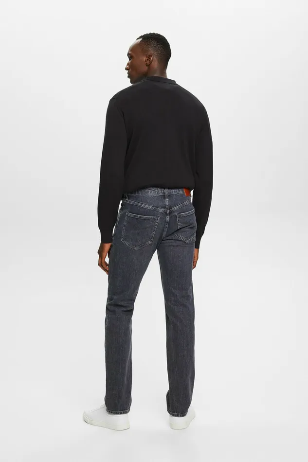 Denim Men Esprit MidRise StraightLeg Jeans Black Medium Washed