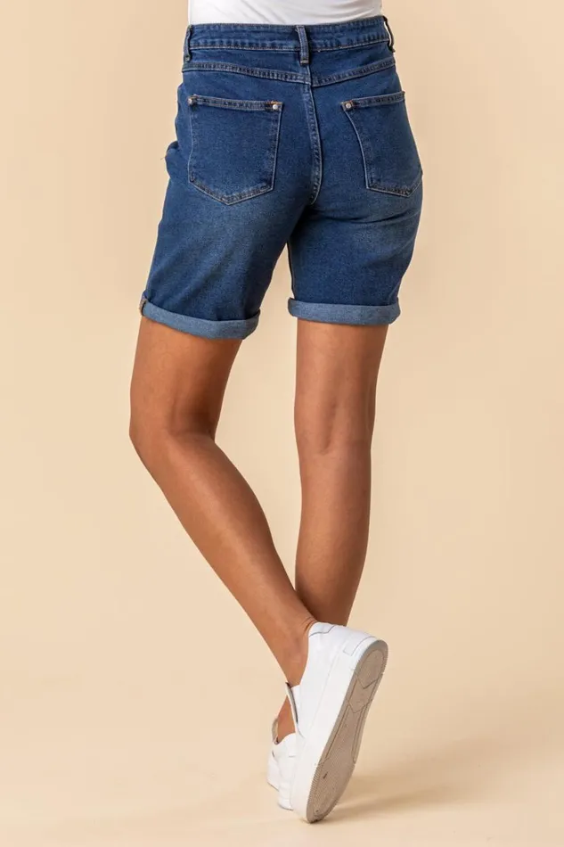 Denim Turned Hem Denim Stretch Shorts Women Roman Shorts