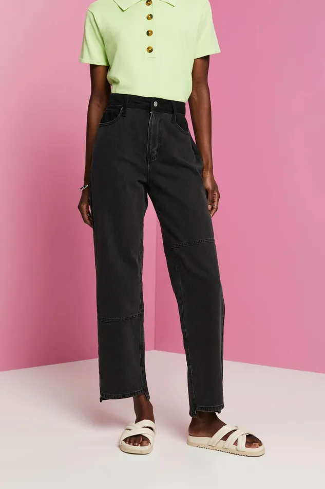 Denim Women Esprit HighRise Retro Wide Leg Jeans Black Medium Washed
