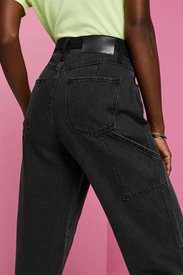 Denim Women Esprit HighRise Retro Wide Leg Jeans Black Medium Washed