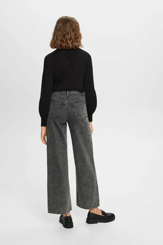 Denim Women Esprit HighRise Retro WideLeg Jeans Grey Dark Washed