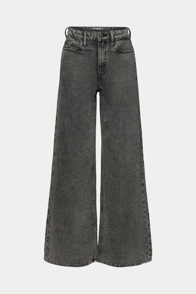 Denim Women Esprit HighRise Retro WideLeg Jeans Grey Dark Washed