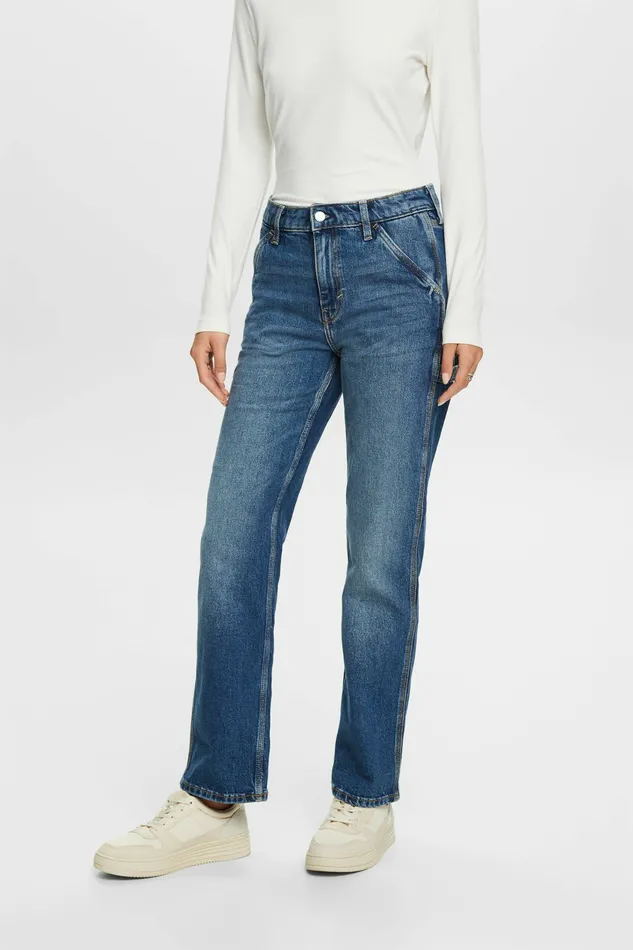 Denim Women Esprit Recycled Carpenter Straight Fit Jeans Blue Medium Washed