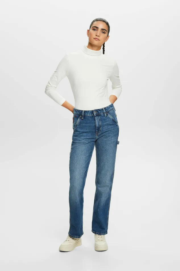 Denim Women Esprit Recycled Carpenter Straight Fit Jeans Blue Medium Washed