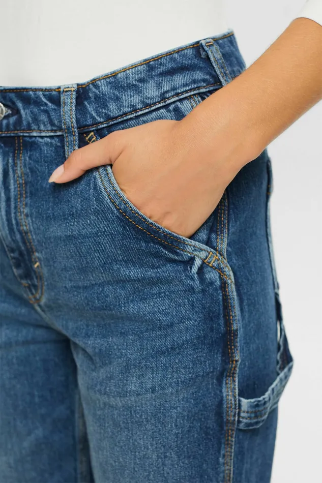 Denim Women Esprit Recycled Carpenter Straight Fit Jeans Blue Medium Washed