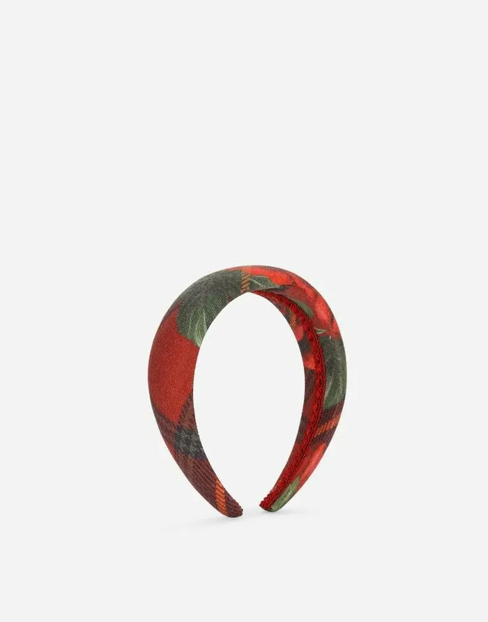 Dolce and Gabbana Accessories Children Tartanprint Wool Flannel Hairband Red