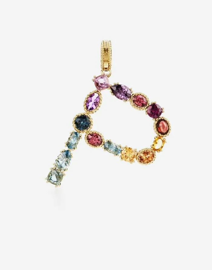Dolce and Gabbana Alphabet Collection Women Rainbow Alphabet P 18 Kt Yellow Gold Charm With Multicolor Fine Gems Gold Dolce and Gabbana Alphabet Collection Women Rainbow Alphabet P 18 Kt Yellow Gold Charm With Multicolor Fine Gems Gold
