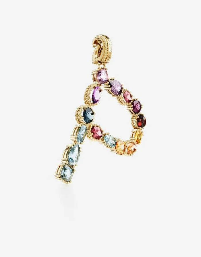 Dolce and Gabbana Alphabet Collection Women Rainbow Alphabet P 18 Kt Yellow Gold Charm With Multicolor Fine Gems Gold Dolce and Gabbana Alphabet Collection Women Rainbow Alphabet P 18 Kt Yellow Gold Charm With Multicolor Fine Gems Gold