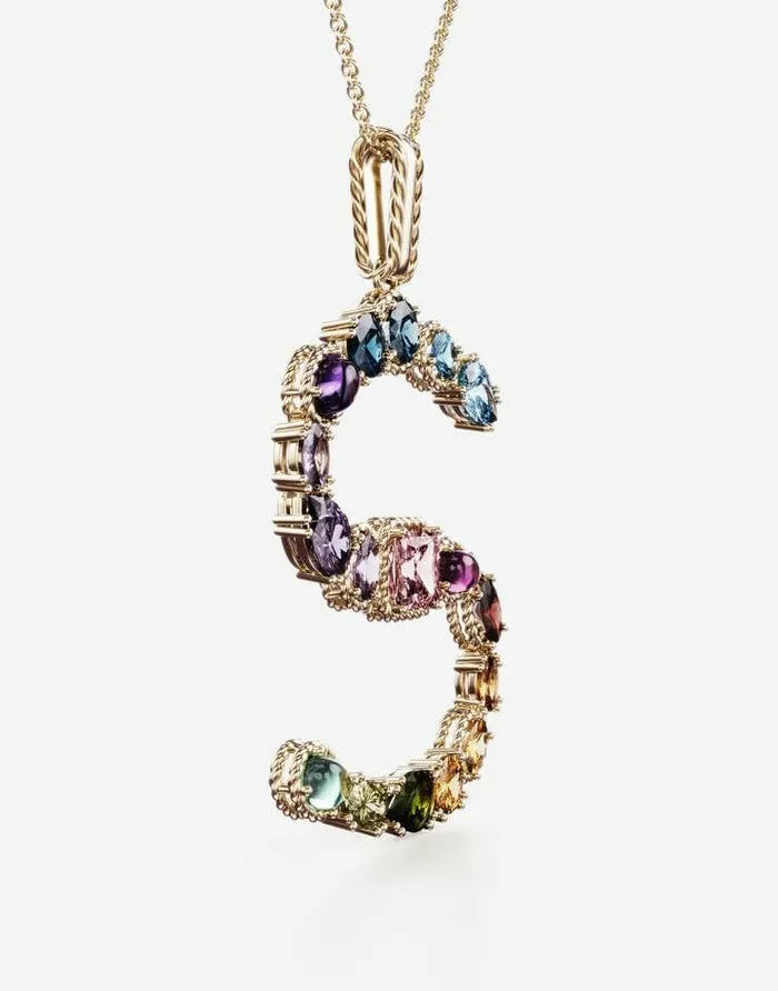 Dolce and Gabbana Alphabet Collection Women Rainbow Alphabet S Pendant In Yellow Gold With Multicolor Fine Gems Gold Dolce and Gabbana Alphabet Collection Women Rainbow Alphabet S Pendant In Yellow Gold With Multicolor Fine Gems Gold