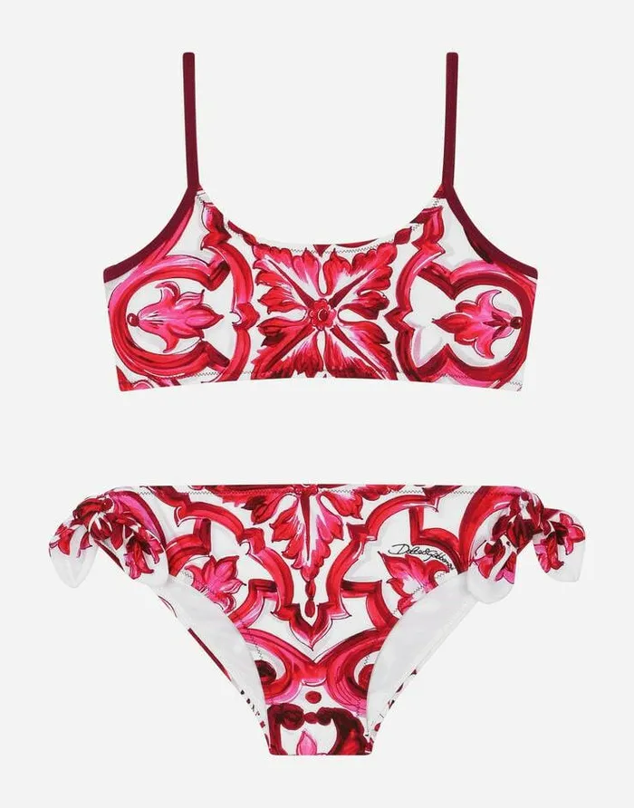 Dolce and Gabbana Beachwear Children Majolicaprint Bikini Multicolor