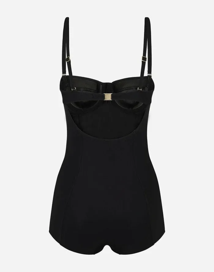 Dolce and Gabbana Beachwear Women Balconette Onepiece Swimsuit Black Dolce and Gabbana Beachwear Women Balconette Onepiece Swimsuit Black