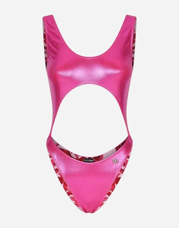 Dolce and Gabbana Beachwear Women Laminated Cutout Onepiece Swimsuit Pink