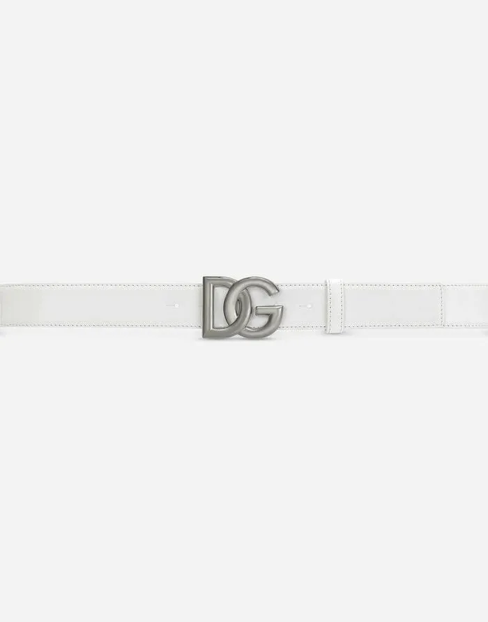 Dolce and Gabbana Belts Men Belt With DG Logo Buckle White Dolce and Gabbana Belts Men Belt With DG Logo Buckle White
