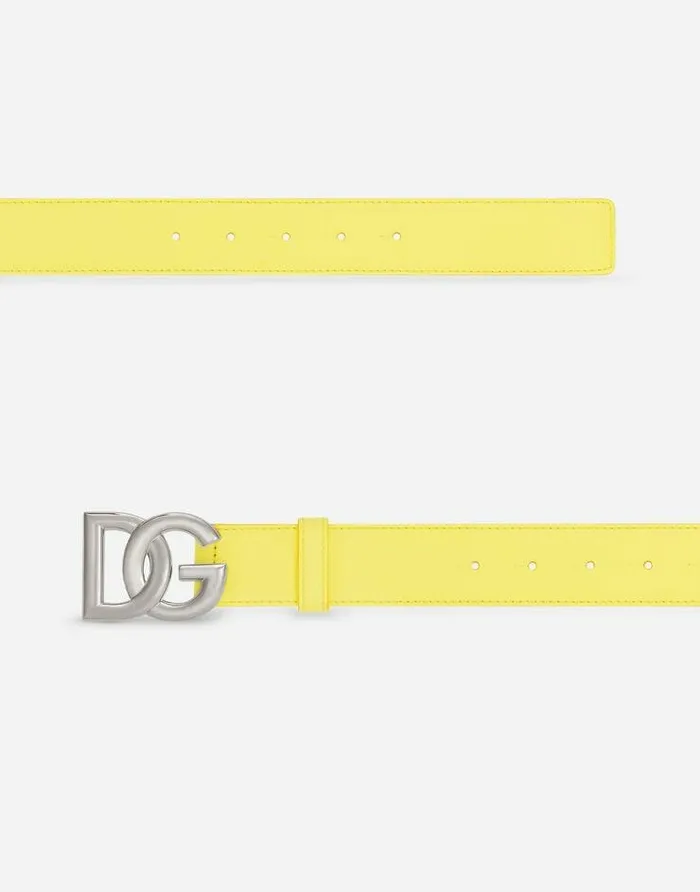 Dolce and Gabbana Belts Men Calfskin Belt With DG Logo Yellow Dolce and Gabbana Belts Men Calfskin Belt With DG Logo Yellow