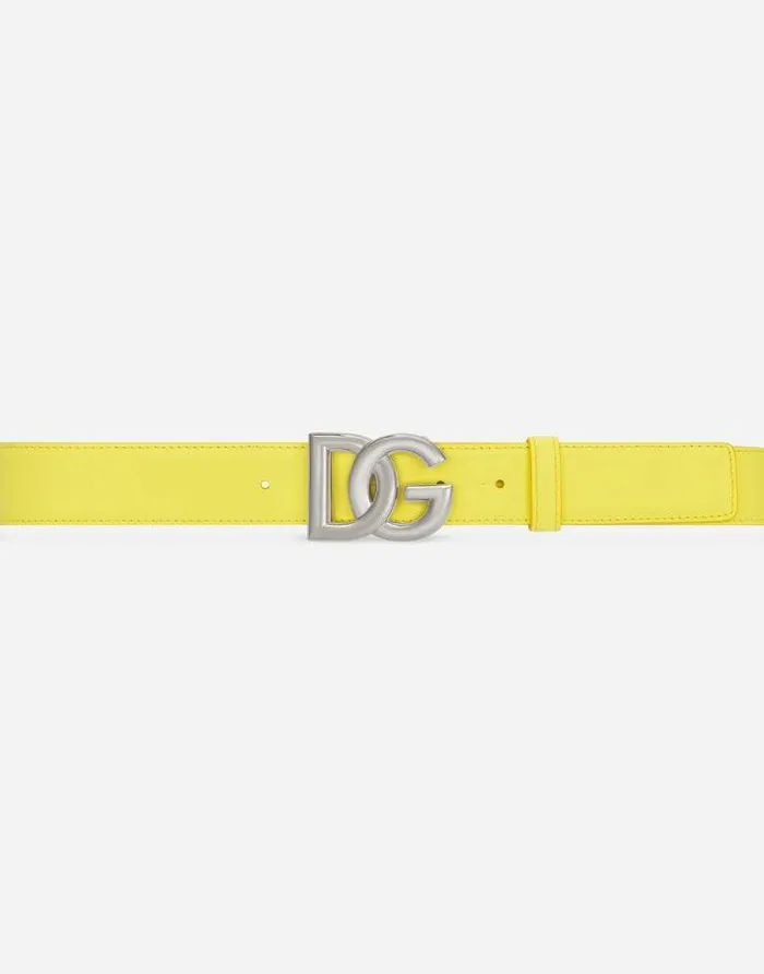 Dolce and Gabbana Belts Men Calfskin Belt With DG Logo Yellow Dolce and Gabbana Belts Men Calfskin Belt With DG Logo Yellow