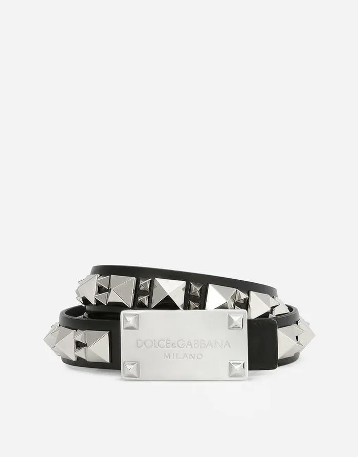 Dolce and Gabbana Belts Women Calfskin Belt With Studs Multicolor