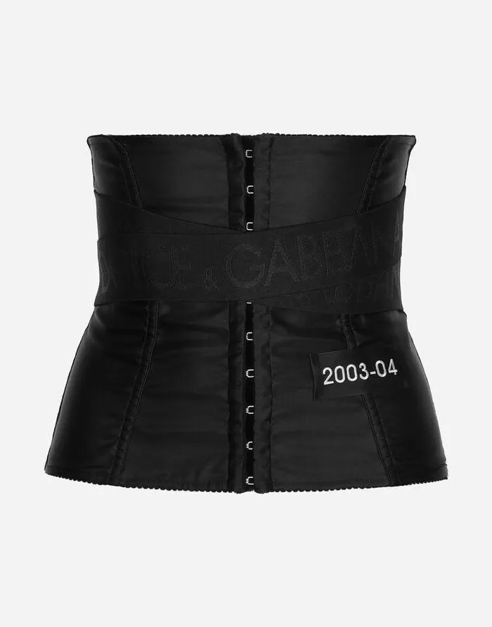 Dolce and Gabbana Belts Women Corsetstyle Belt With Branded Stretch Crossover Bands Black