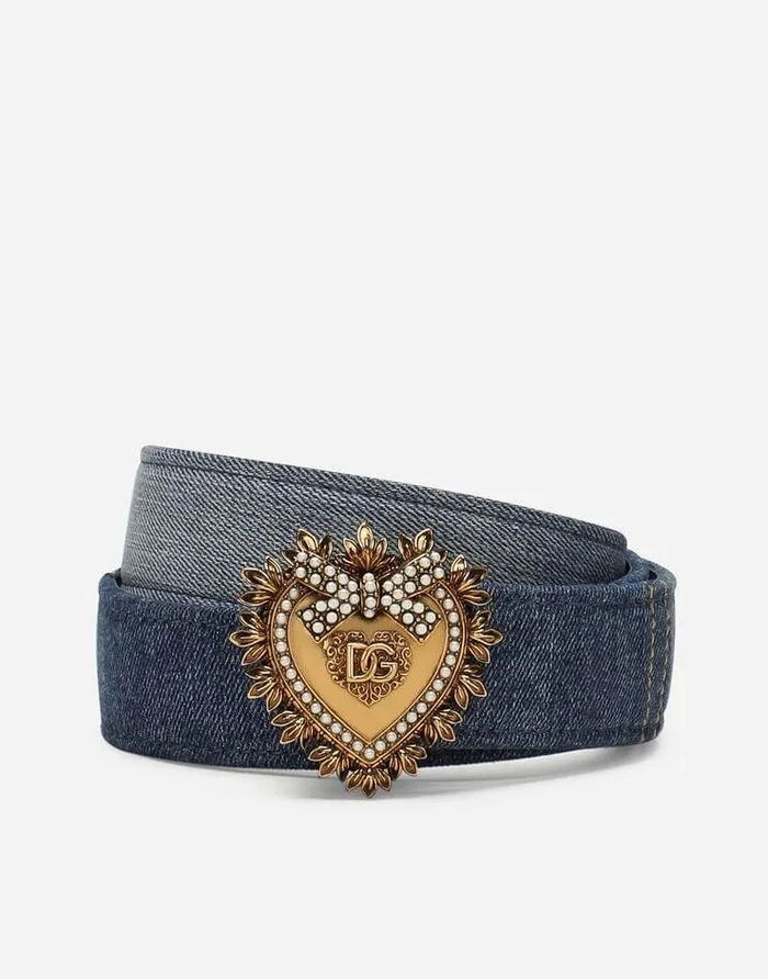 Dolce and Gabbana Belts Women Devotion Belt In Patchwork Denim Denim