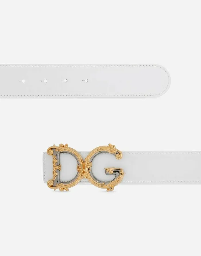 Dolce and Gabbana Belts Women Leather Belt With Baroque DG Logo White Dolce and Gabbana Belts Women Leather Belt With Baroque DG Logo White