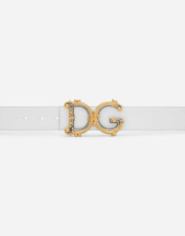 Dolce and Gabbana Belts Women Leather Belt With Baroque DG Logo White Dolce and Gabbana Belts Women Leather Belt With Baroque DG Logo White