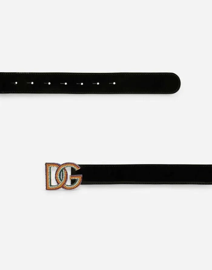 Dolce and Gabbana Belts Women Polished Calfskin Belt With Crystal DG Logo Multicolor Dolce and Gabbana Belts Women Polished Calfskin Belt With Crystal DG Logo Multicolor