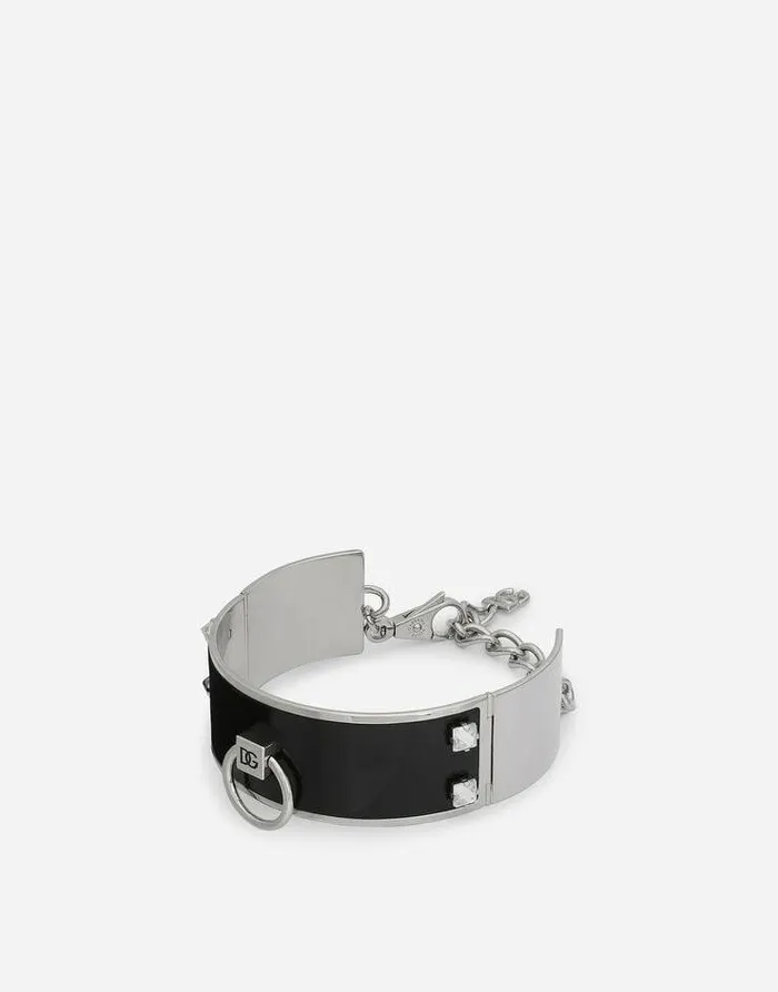 Dolce and Gabbana Bijoux Women Leather And Brass Rigid Bracelet Silver Dolce and Gabbana Bijoux Women Leather And Brass Rigid Bracelet Silver
