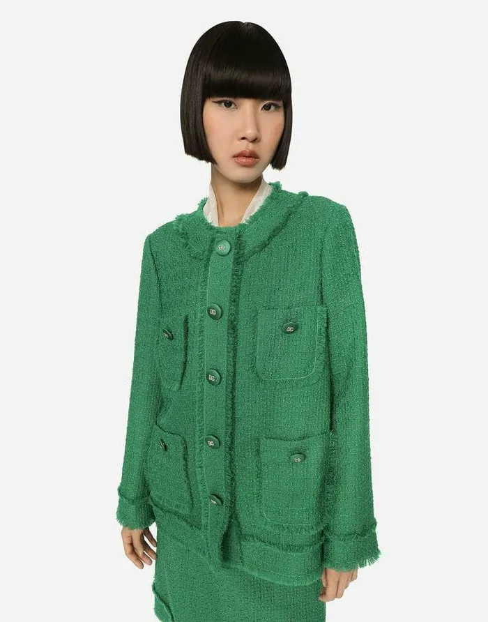 Dolce and Gabbana Blazers Women Singlebreasted Raschel Tweed Jacket Green Dolce and Gabbana Blazers Women Singlebreasted Raschel Tweed Jacket Green