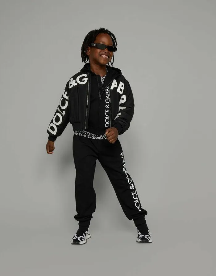 Dolce and Gabbana Coats And Jackets Children Canvas Bomber Jacket With Logo Embroidery Black Dolce and Gabbana Coats And Jackets Children Canvas Bomber Jacket With Logo Embroidery Black