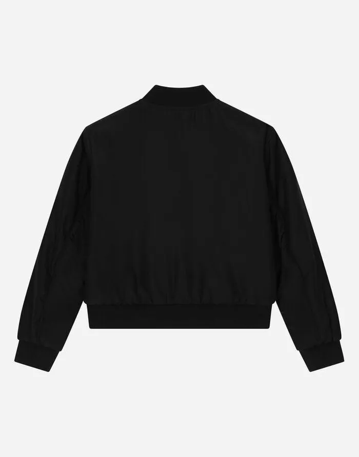 Dolce and Gabbana Coats And Jackets Children Canvas Bomber Jacket With Logo Embroidery Black Dolce and Gabbana Coats And Jackets Children Canvas Bomber Jacket With Logo Embroidery Black
