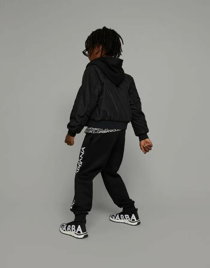 Dolce and Gabbana Coats And Jackets Children Canvas Bomber Jacket With Logo Embroidery Black Dolce and Gabbana Coats And Jackets Children Canvas Bomber Jacket With Logo Embroidery Black