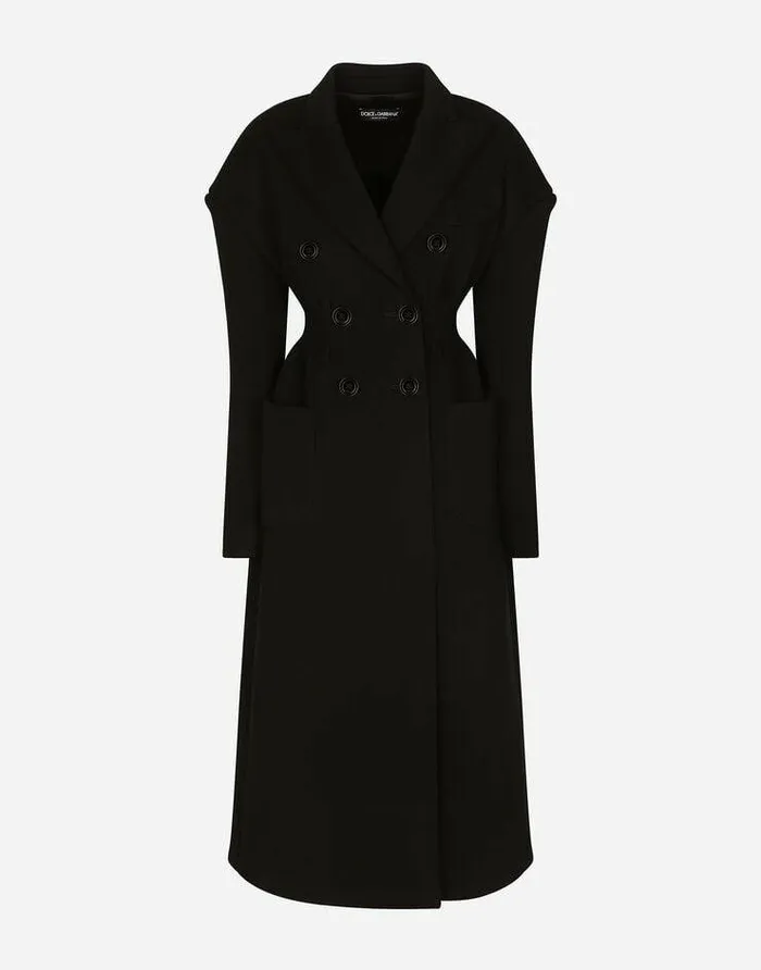 Dolce and Gabbana Coats And Jackets Women Doublebreasted Technical Jersey Coat Black
