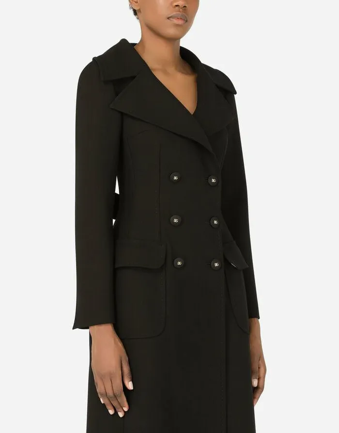 Dolce and Gabbana Coats And Jackets Women Doublebreasted Wool Coat With DG Buttons Black Dolce and Gabbana Coats And Jackets Women Doublebreasted Wool Coat With DG Buttons Black