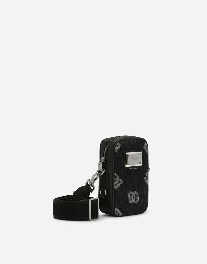 Dolce and Gabbana Crossbody Bags Men Small Calfskin And Denim Crossbody Bag With Logo Blue Dolce and Gabbana Crossbody Bags Men Small Calfskin And Denim Crossbody Bag With Logo Blue