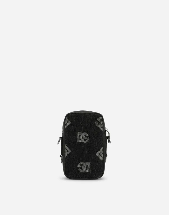 Dolce and Gabbana Crossbody Bags Men Small Calfskin And Denim Crossbody Bag With Logo Blue Dolce and Gabbana Crossbody Bags Men Small Calfskin And Denim Crossbody Bag With Logo Blue
