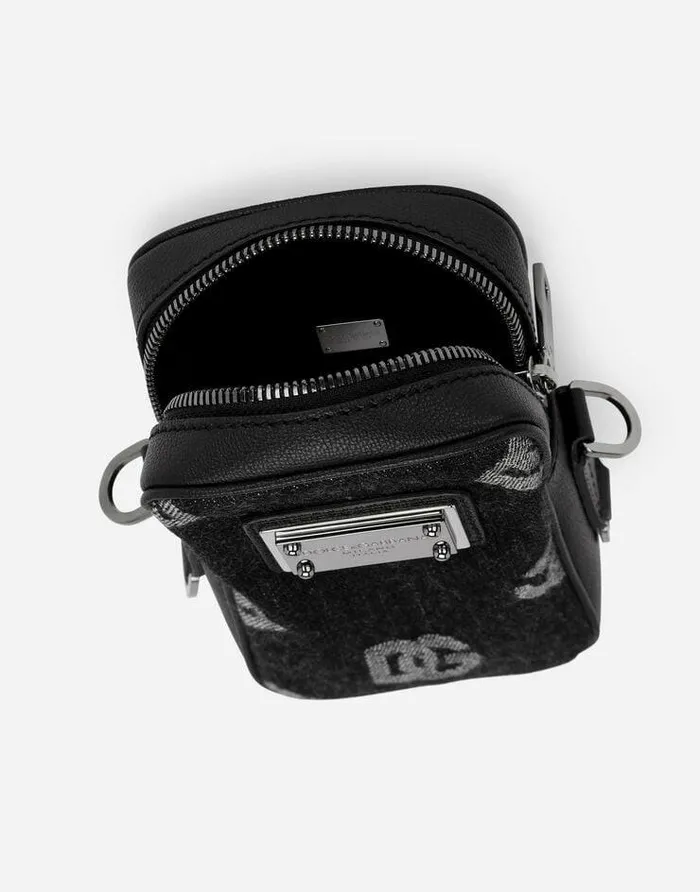 Dolce and Gabbana Crossbody Bags Men Small Calfskin And Denim Crossbody Bag With Logo Blue Dolce and Gabbana Crossbody Bags Men Small Calfskin And Denim Crossbody Bag With Logo Blue