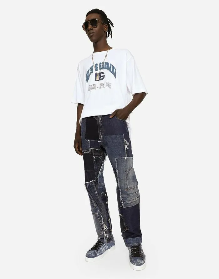 Dolce and Gabbana Denim Men Loose Stretch Patchwork Denim Jeans Multicolor Dolce and Gabbana Denim Men Loose Stretch Patchwork Denim Jeans Multicolor