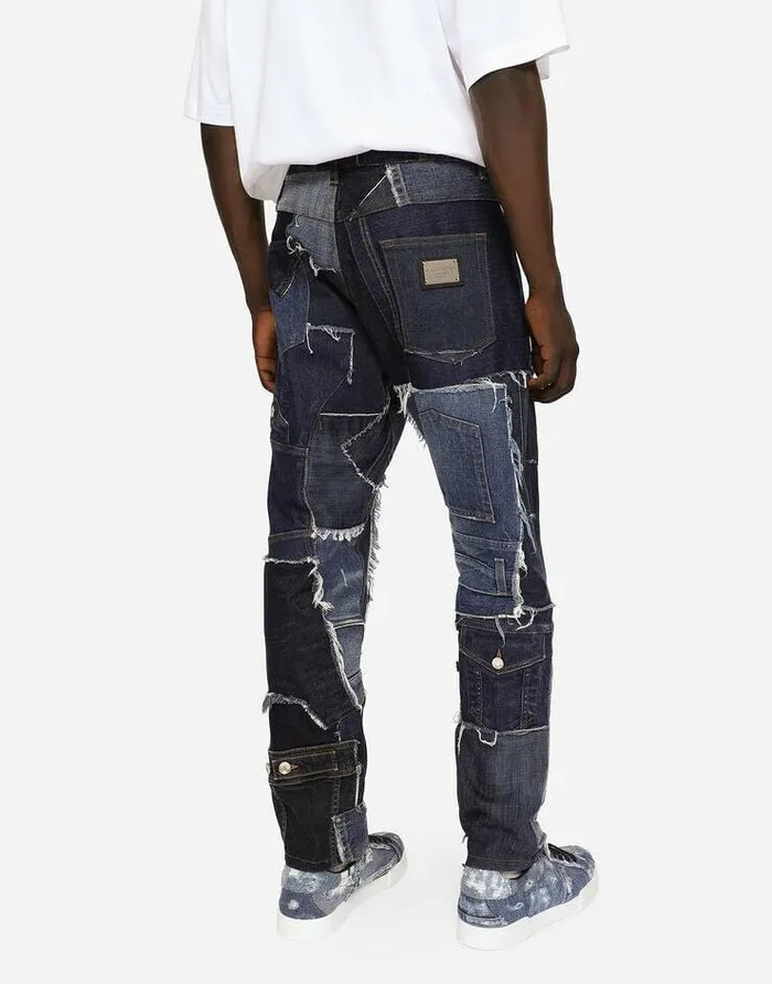 Dolce and Gabbana Denim Men Loose Stretch Patchwork Denim Jeans Multicolor Dolce and Gabbana Denim Men Loose Stretch Patchwork Denim Jeans Multicolor