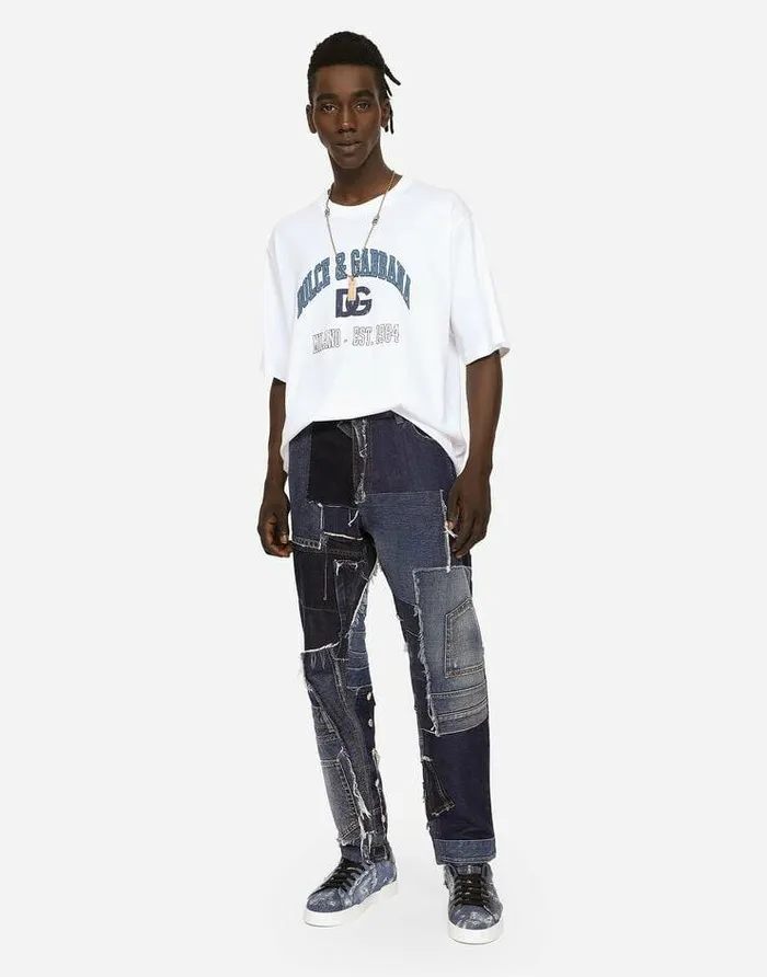 Dolce and Gabbana Denim Men Loose Stretch Patchwork Denim Jeans Multicolor Dolce and Gabbana Denim Men Loose Stretch Patchwork Denim Jeans Multicolor