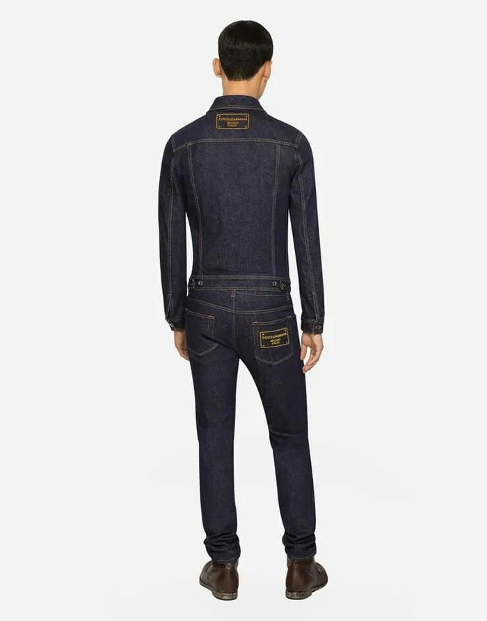 Dolce and Gabbana Denim Men Skinny Stretch Denim Jeans With Flocked Logo Tag Multicolor