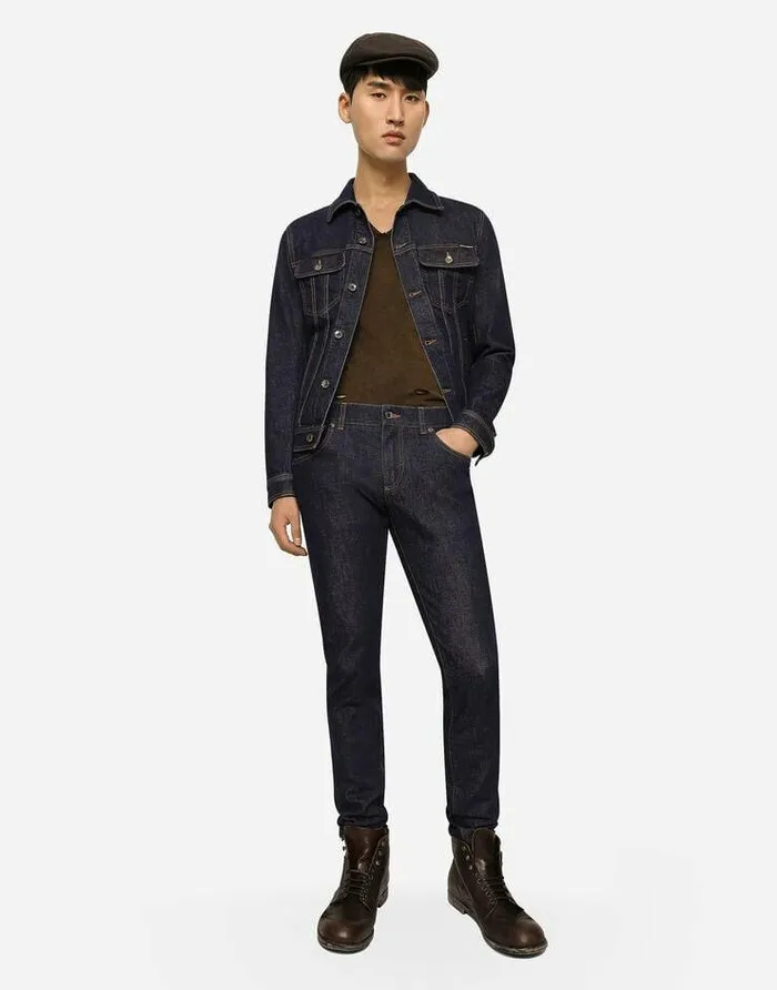 Dolce and Gabbana Denim Men Skinny Stretch Denim Jeans With Flocked Logo Tag Multicolor