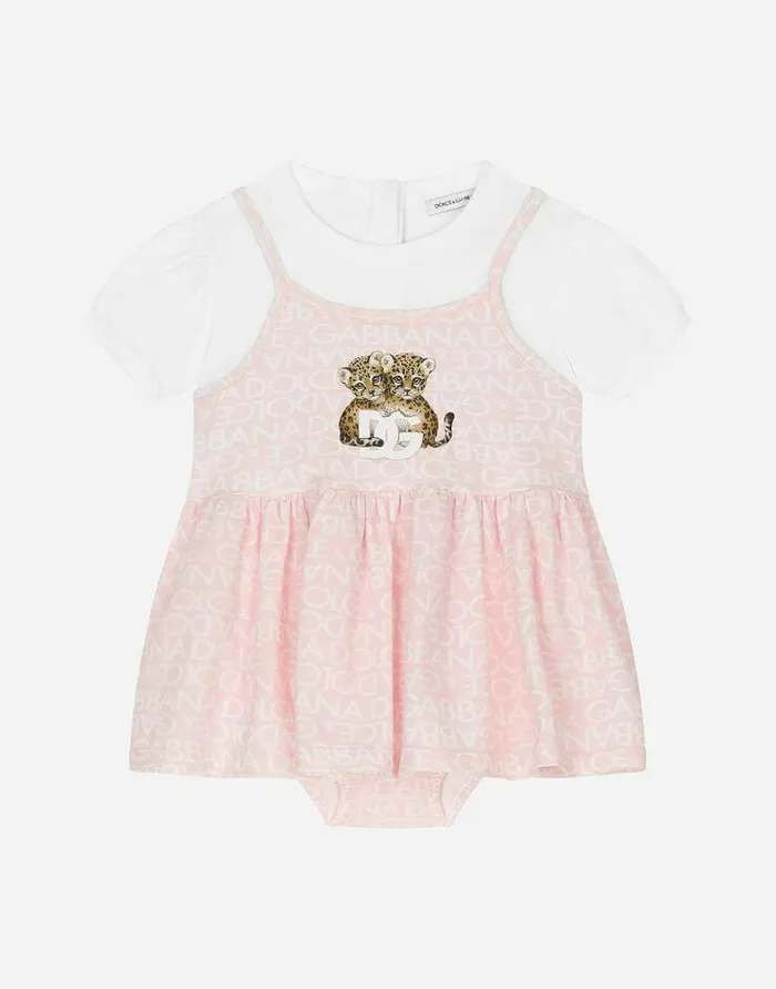 Dolce and Gabbana Dresses Children Shortsleeved Dress With Allover Logoprint Multicolor