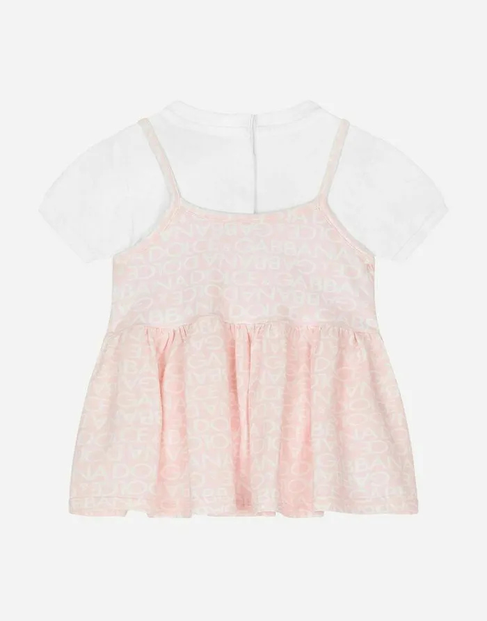 Dolce and Gabbana Dresses Children Shortsleeved Dress With Allover Logoprint Multicolor Dolce and Gabbana Dresses Children Shortsleeved Dress With Allover Logoprint Multicolor