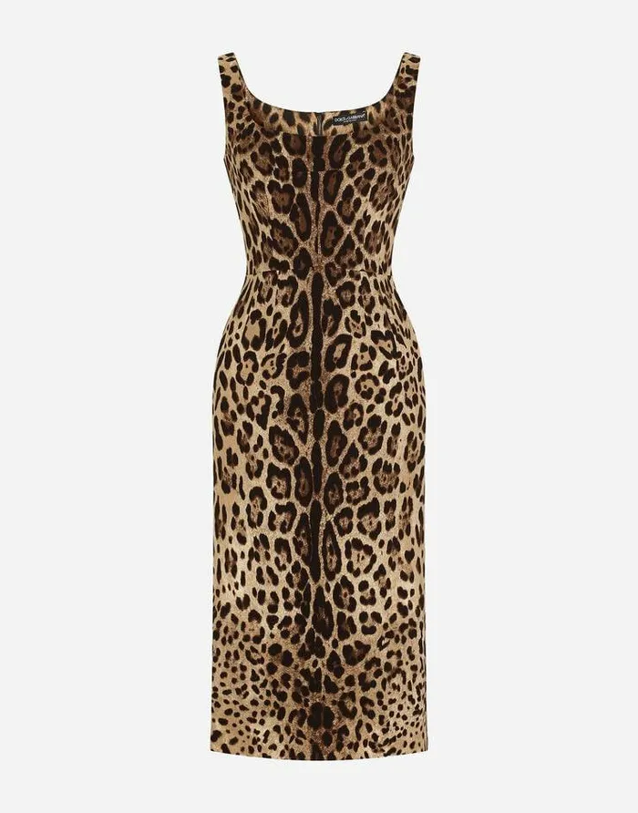 Dolce and Gabbana Dresses Women Charmeuse Calflength Dress With Leopard Print Multicolor Dolce and Gabbana Dresses Women Charmeuse Calflength Dress With Leopard Print Multicolor