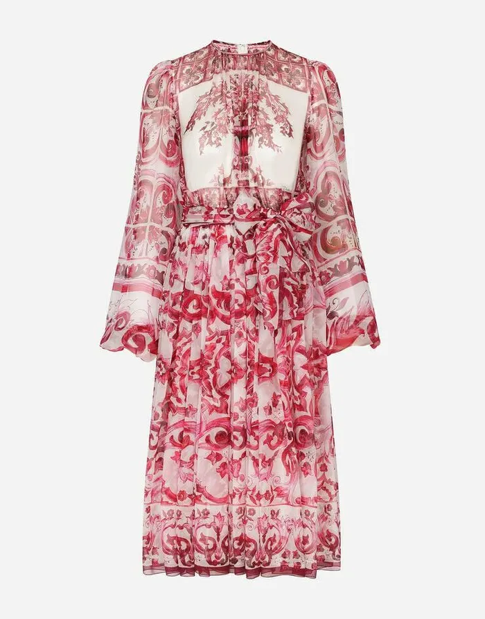 Dolce and Gabbana Dresses Women Majolica Print Chiffon Midi Dress Multicolor