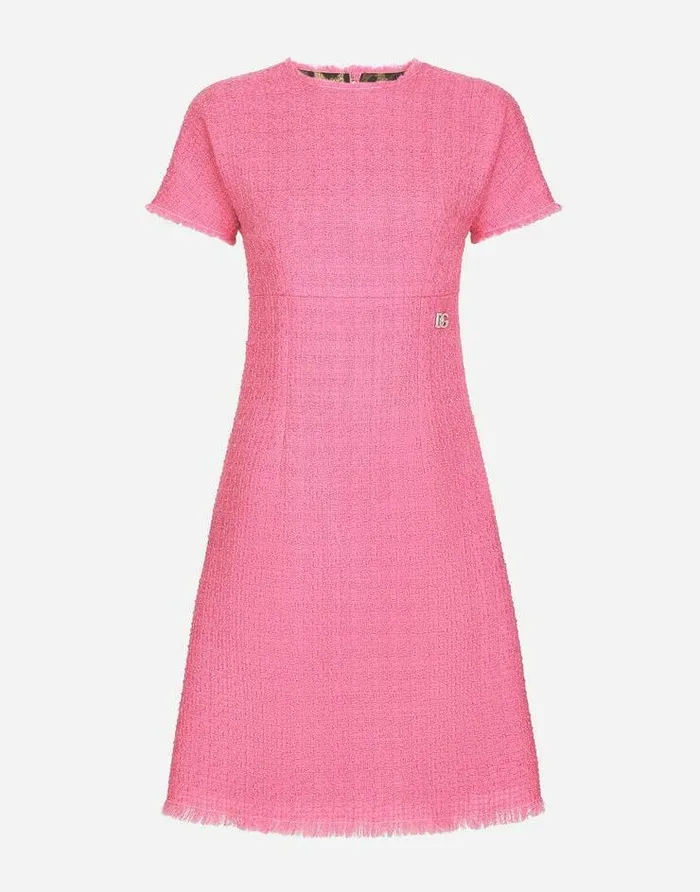 Dolce and Gabbana Dresses Women Raschel Tweed Calflength Dress With DG Logo Pink