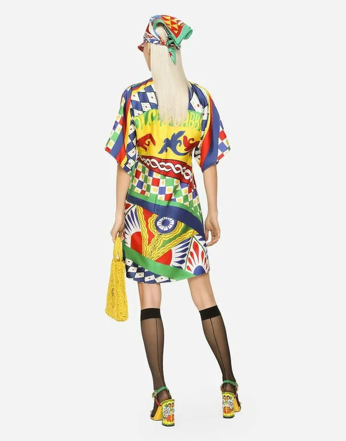 Dolce and Gabbana Dresses Women Short Carrettoprint Twill Dress Multicolor Dolce and Gabbana Dresses Women Short Carrettoprint Twill Dress Multicolor